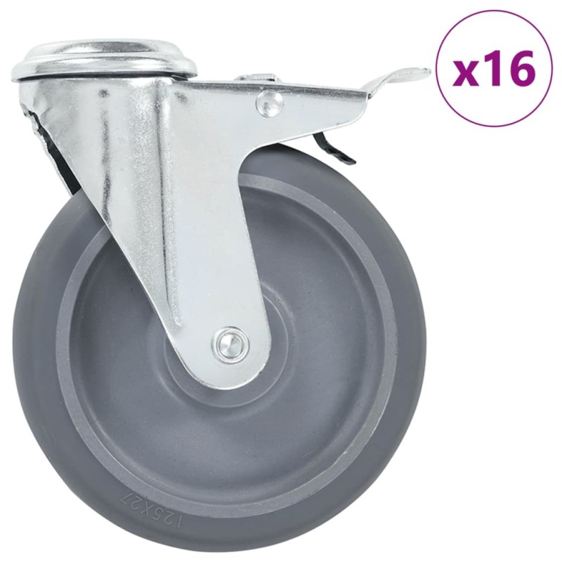 16 pcs Roulettes pivotantes à trou de boulon 125 mm 518019518019