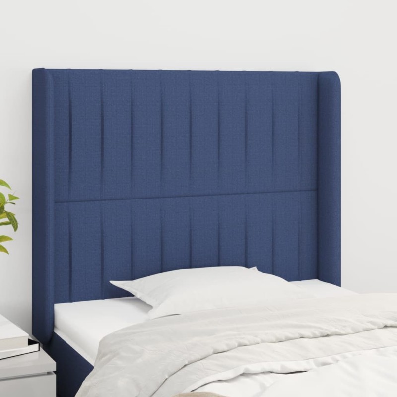Tête de lit avec oreilles Bleu 93x16x118/128 cm Tissu Tête de lit avec oreilles Bleu 93x16x118/128 cm Tissu