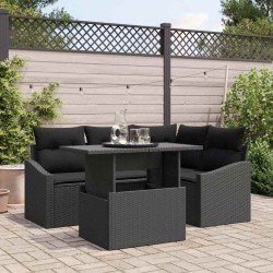 Ensemble de canapé de jardin avec coussin 5 pcs Noir polyrotin 518023518023