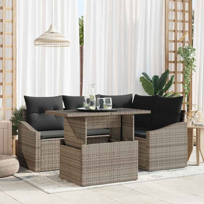 Ensemble de canapé de jardin avec coussin 5 pcs Gris polyrotin 518025518025