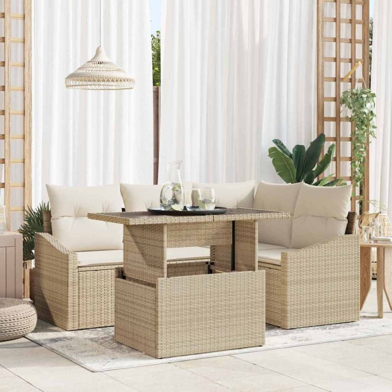 Ensemble de canapé de jardin 5 pcs Beige et crème polyrotin 518026518026