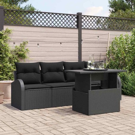 Ensemble de canapé de jardin avec coussin 5 pcs Noir Poly rotin 518028518028