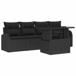 Ensemble de canapé de jardin avec coussin 5 pcs Noir Poly rotin 518028518028