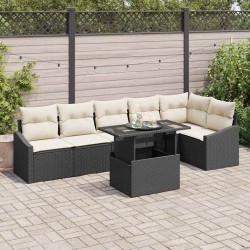 Ensemble de canapé de jardin avec coussin 7 pcs Noir et crème 518029518029
