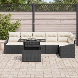 Ensemble de canapé de jardin avec coussin 7 pcs Noir et crème 518029518029