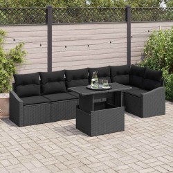 Ensemble de canapé de jardin avec coussin 7 pcs Noir polyrotin 518030518030