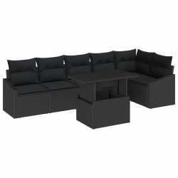 Ensemble de canapé de jardin avec coussin 7 pcs Noir polyrotin 518030518030