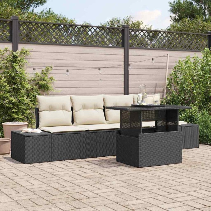 Ensemble de Canapés avec coussin 5 pcs Noir et Crème polyrotin 518031518031
