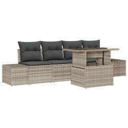 Ensemble de Canapés avec coussin 5 pcs Gris clair polyrotin 518034518034