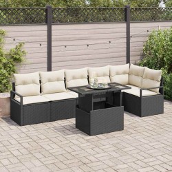 Ensemble de canapé de jardin avec coussin 7 pcs Noir Poly rotin 518036518036