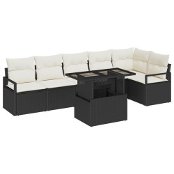 Ensemble de canapé de jardin avec coussin 7 pcs Noir Poly rotin 518036518036