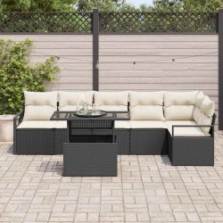 Ensemble de canapé de jardin avec coussin 7 pcs Noir Poly rotin 518036518036