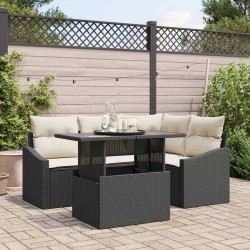 Ensemble de canapé de jardin 5 pcs Noir et Crème polyrotin 518039518039