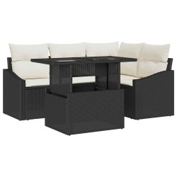 Ensemble de canapé de jardin 5 pcs Noir et Crème polyrotin 518039518039