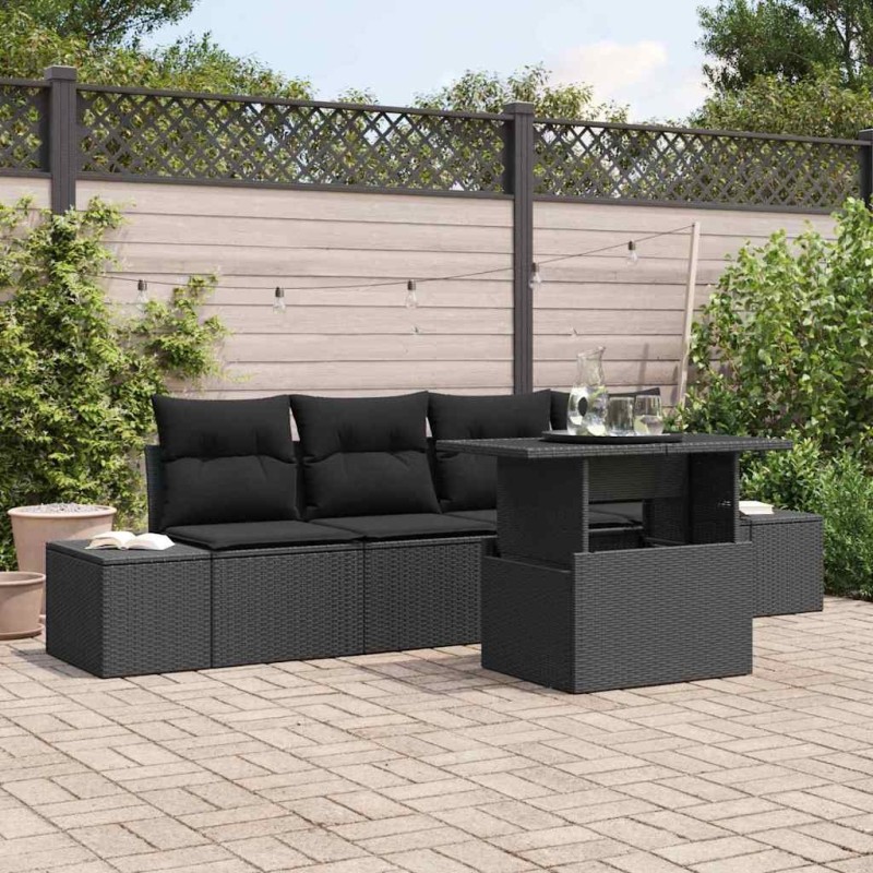 Ensemble de Canapés avec coussin 5 pcs Noir polyrotin 518041518041