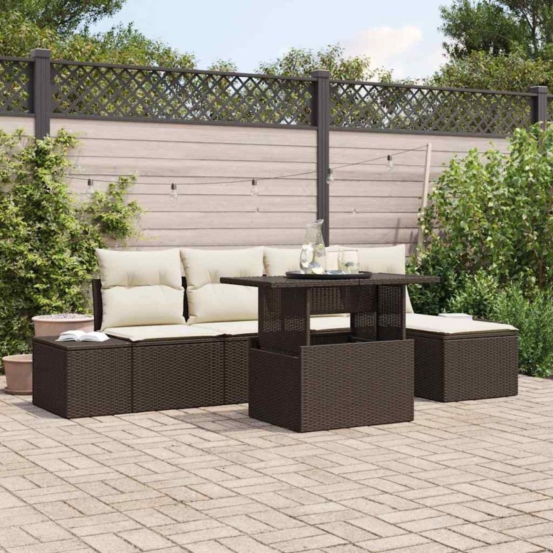 Ensemble de canapé de jardin 6 pcs Marron et Crème polyrotin 518042518042