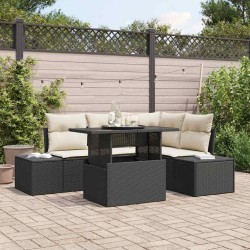 Ensemble de canapé de jardin 5 pcs Noir et Crème polyrotin 518043518043