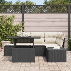 Ensemble de canapé de jardin 5 pcs Noir et Crème polyrotin 518043518043