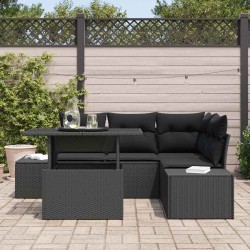Ensemble de canapé de jardin avec coussin 5 pcs Noir polyrotin 518045518045