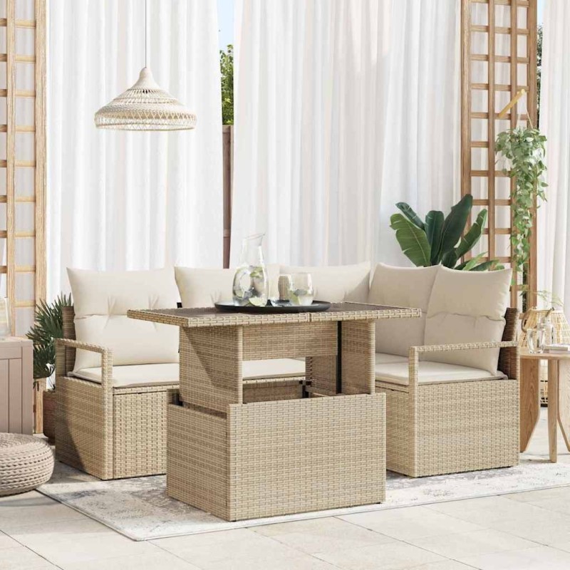 Ensemble de canapé de jardin 5 pcs beige et crème polyrotin 518046518046