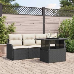 Ensemble de canapé de jardin avec coussin 5 pcs Noir Poly rotin 518048518048