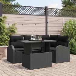 Ensemble de canapé de jardin avec coussin 5 pcs Noir Poly rotin 518050518050