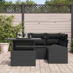 Ensemble de canapé de jardin avec coussin 5 pcs Noir Poly rotin 518050518050