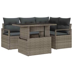 Ensemble de canapé de jardin avec coussin 5 pcs Gris polyrotin 518051518051