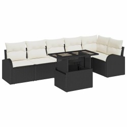 Ensemble de canapé de jardin 7 pcs Noir et crème polyrotin 518052518052
