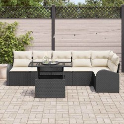 Ensemble de canapé de jardin 7 pcs Noir et crème polyrotin 518052518052