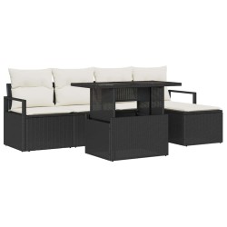 Ensemble de canapé de jardin 6 pcs Noir et Crème polyrotin 518055518055
