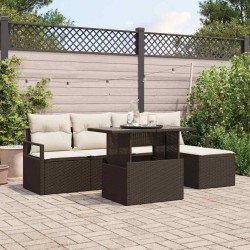 Ensemble de canapé de jardin avec coussin 6 pcs Marron et crème 518056518056