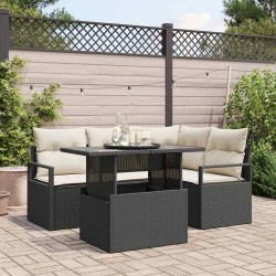 Ensemble de canapé de jardin 5 pcs Noir et crème polyrotin 518057518057