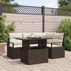 Ensemble de canapé de jardin 5 pcs Marron et Crème polyrotin 518058518058