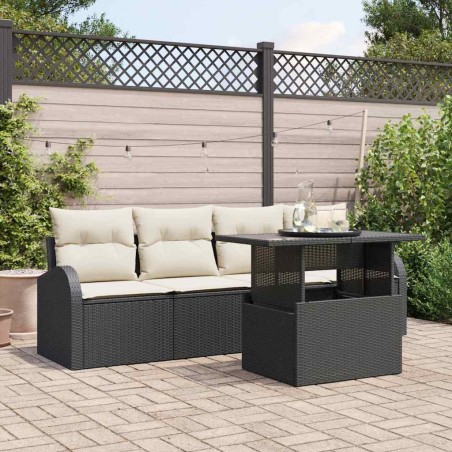 Ensemble de canapé de jardin avec coussin 5 pcs Noir Poly rotin 518060518060