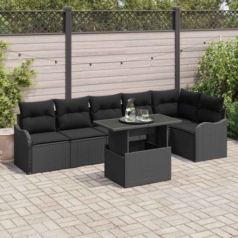 Ensemble de Canapés avec coussin 7 pcs Noir Poly rotin 518062518062
