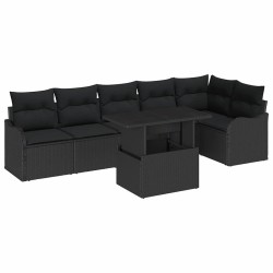 Ensemble de Canapés avec coussin 7 pcs Noir Poly rotin 518062518062