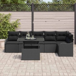 Ensemble de Canapés avec coussin 7 pcs Noir Poly rotin 518062518062