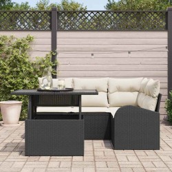Ensemble de canapé de jardin avec coussin 5 pcs Noir Poly rotin 518063518063