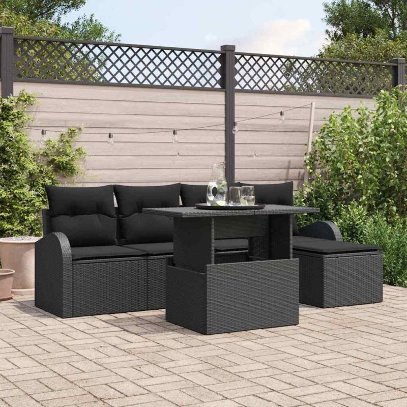 Ensemble de canapé de jardin avec coussin 6 pcs Noir polyrotin 518064518064