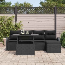 Ensemble de canapé de jardin avec coussin 6 pcs Noir polyrotin 518064518064