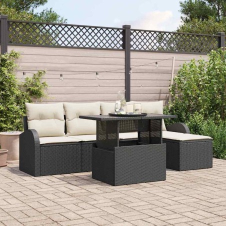 Ensemble de canapé de jardin avec coussin 6 pcs Noir polyrotin 518066518066