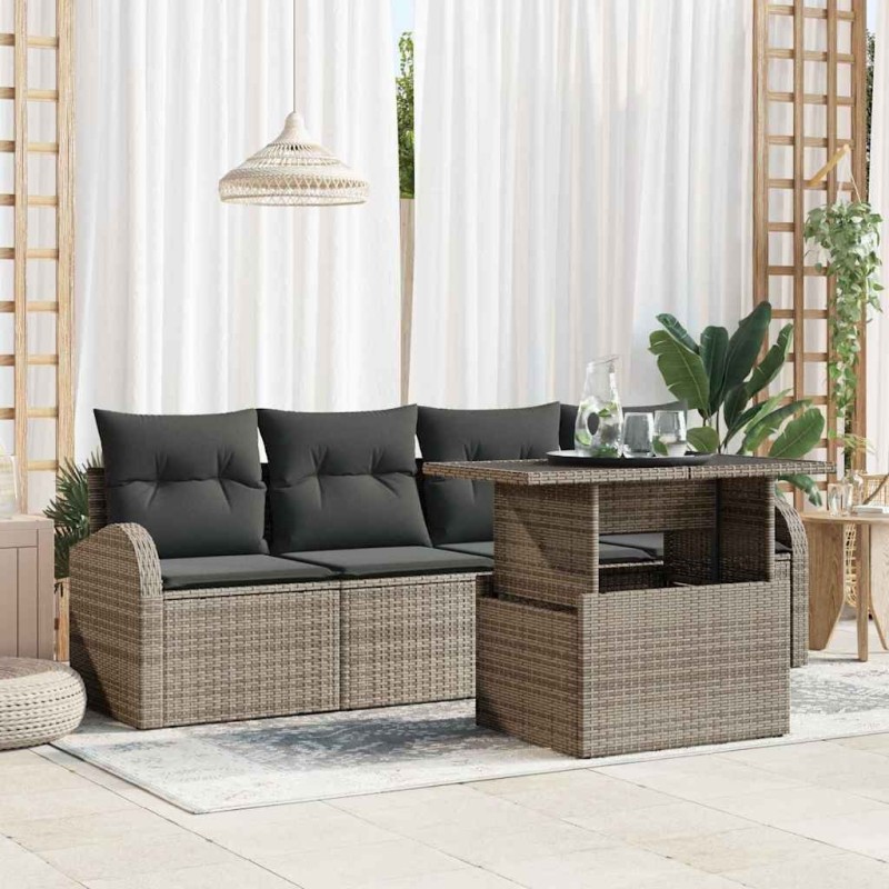 Ensemble de canapé de jardin avec coussin 5 pcs Gris Poly rotin 518069518069