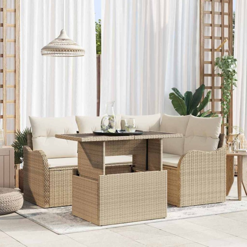 Ensemble de repas extérieur avec coussin 5 pcs Beige Poly rotin 518070518070