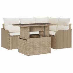Ensemble de repas extérieur avec coussin 5 pcs Beige Poly rotin 518070518070