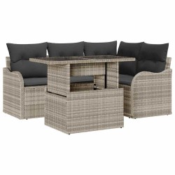 Ensemble de repas extérieur 5 pcs Gris clair Poly rotin 518071518071