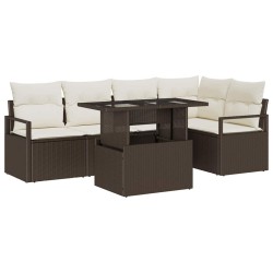 Ensemble de canapé de jardin 6 pcs Marron et crème polyrotin 518073518073