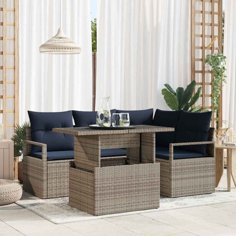 Ensemble de canapé de jardin 5 pcs Gris et bleu marine 518074518074