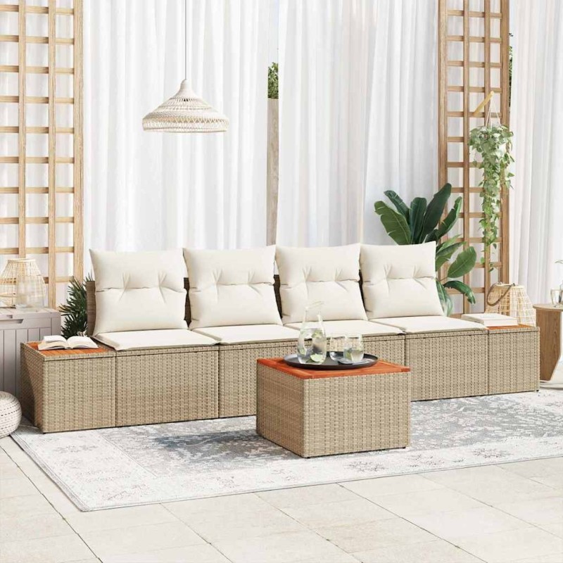 Ensemble de canapé de jardin 5 pcs Beige Poly rotin 518080518080