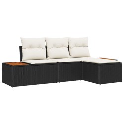 Ensemble de canapé de jardin avec coussin 4 pcs Noir polyrotin 518085518085